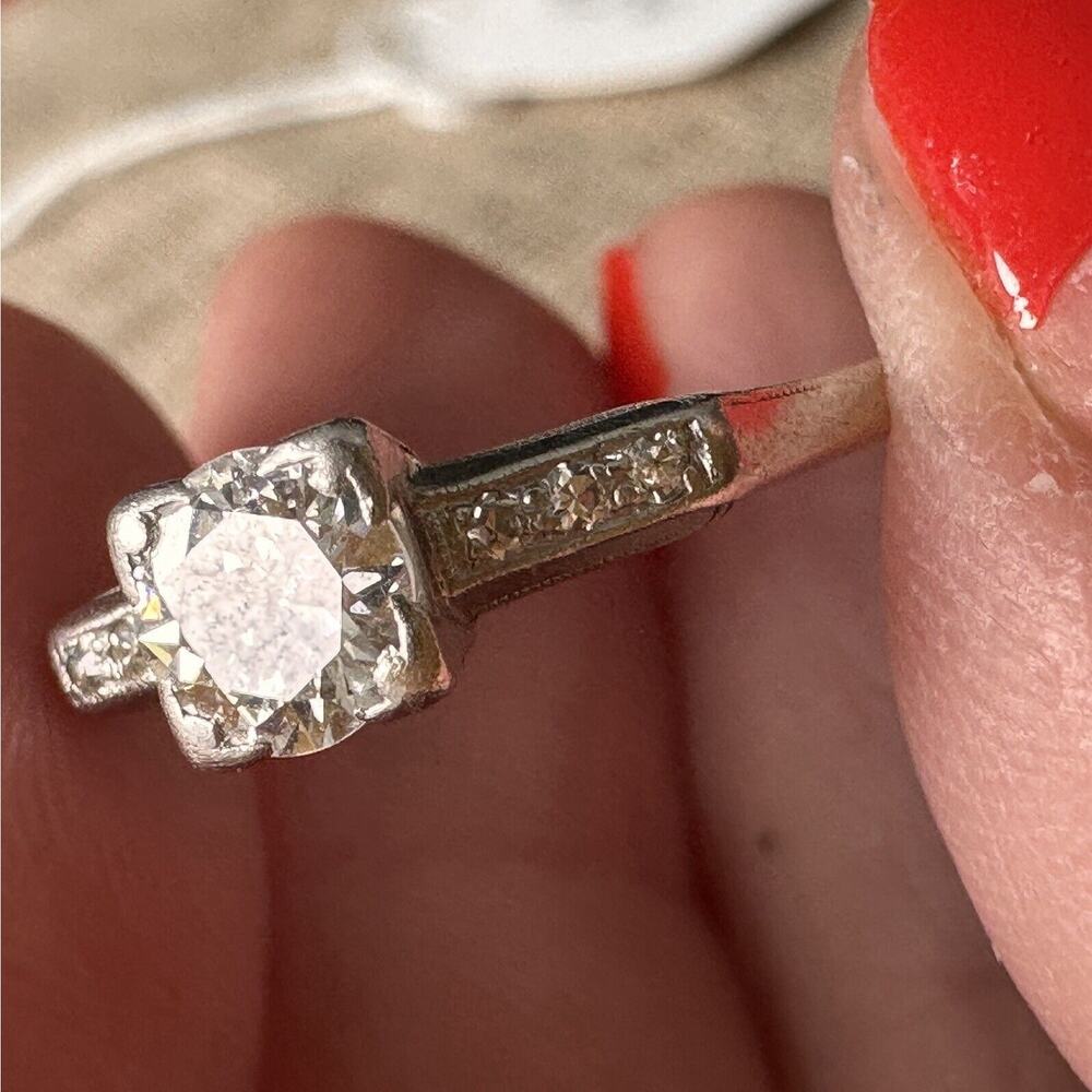 Antique RARE Platinum Traub Diamond Engagement Ring Orange Blossom Vintage S 7.5 - Picture 4 of 13